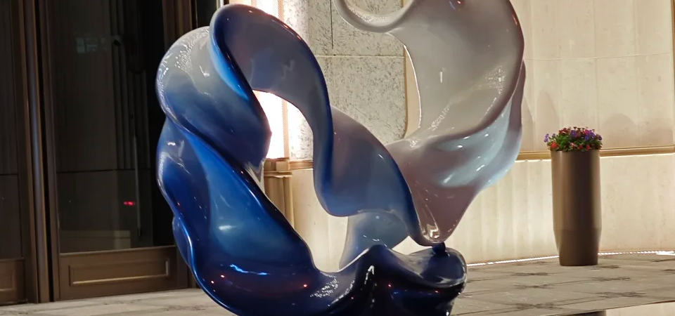Flowing Ribbon Stainless Steel Sculpture | Modern Landscape Art for Waterscape